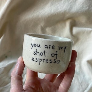 Personalized Espresso Ceramic Mug, Handwritten Pottery Cup, Custom Quote