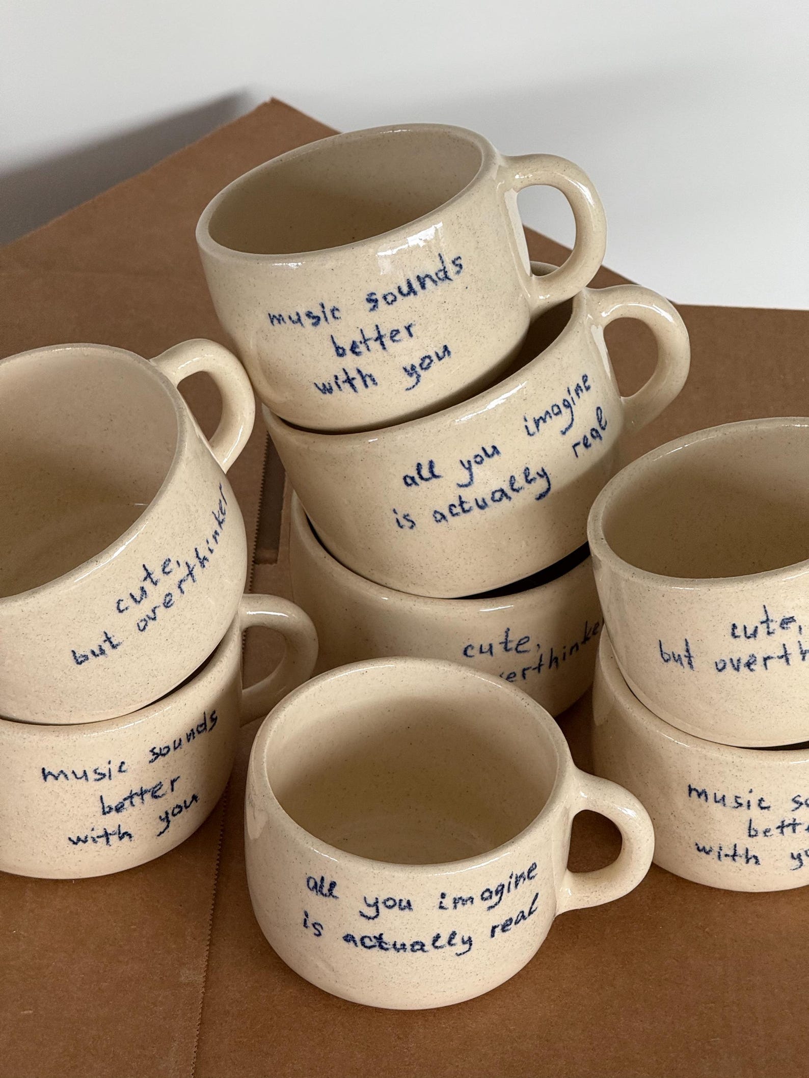 Handwritten Ceramic Mug, Personalized Pottery Cup, Custom Quote, Cappuccino Size - Blue, standard (3-4 weeks)