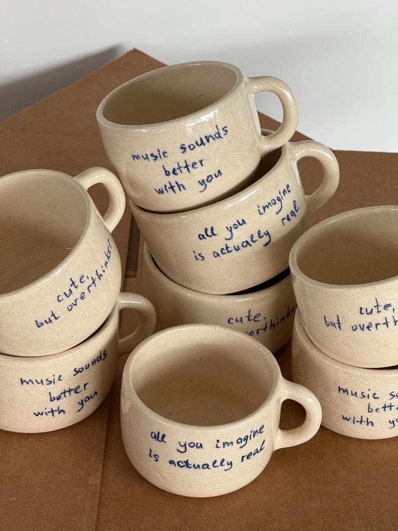 Handwritten Ceramic Mug, Personalized Pottery Cup, Custom Quote
