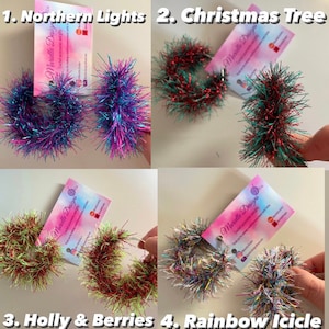 Sparkly Christmas tinsel hoop earrings!