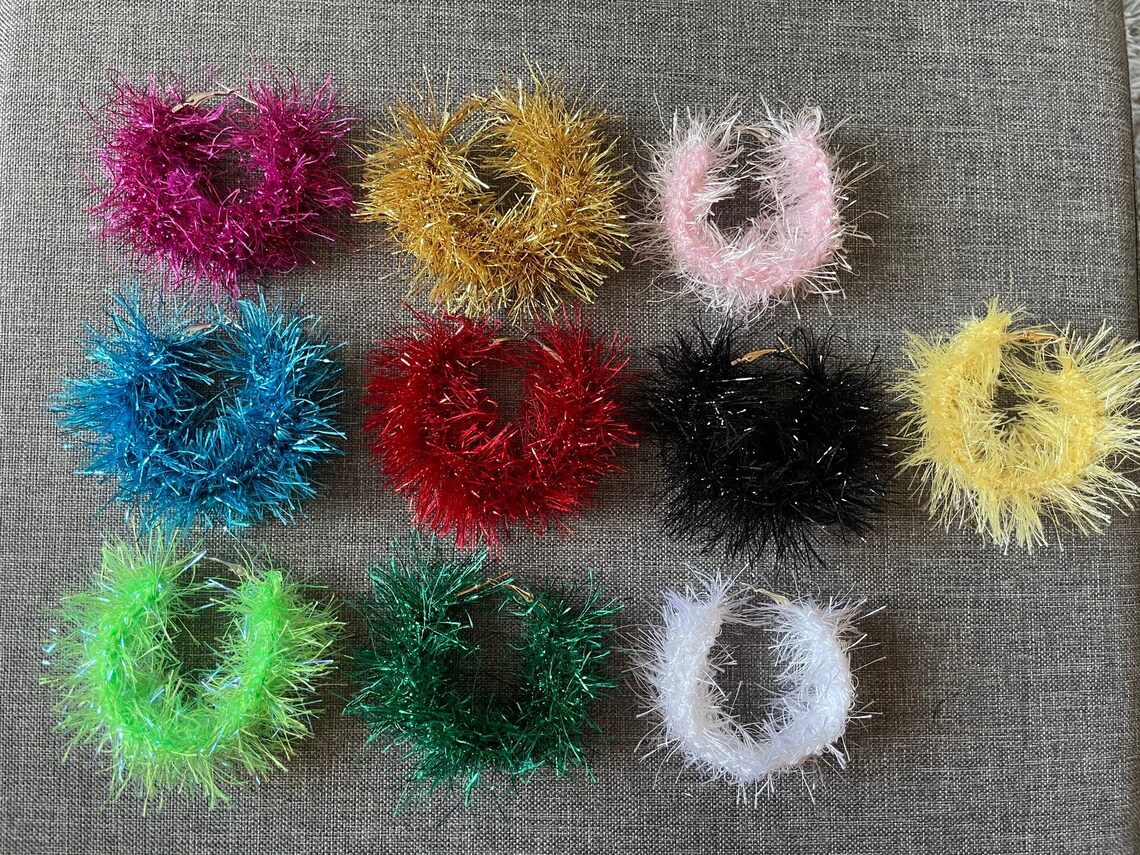 Sparkly Tinsel Hoop Earrings in TEN Colours Etsy UK
