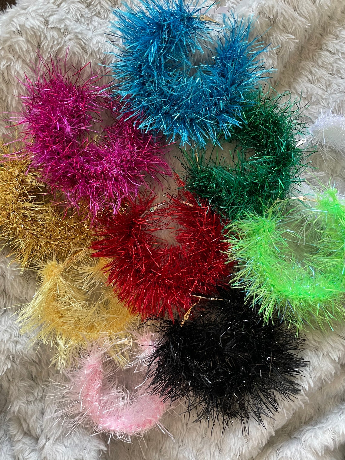 Sparkly Tinsel Hoop Earrings in TEN Colours Etsy UK