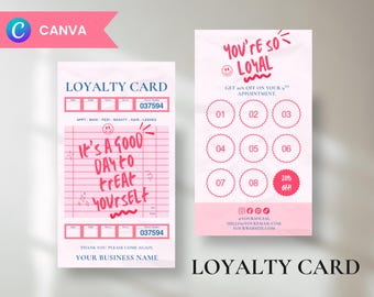 Plantilla de tarjeta de fidelización para salón de uñas, pestañas y peluquería, recompensas para clientes, plantilla de Canva DIY