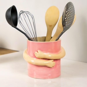 Utensil holder, Utensil crock, Kitchen decor, Ceramic vase, Kitchen organizer, Cookie jar, Handmade pottery