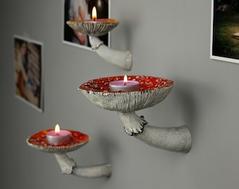 Pilz Kerzenhalter, Kerzenhalter mit Glockenspiel, dünner Kerzenhalter, schwimmender Nachttisch, Keramikkerzenhalter, Amanita-Kerzenhalter