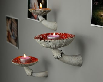 Paddenstoelkandelaar, klokkenspelkandelaar, magere kandelaar, drijvend nachtkastje, keramische kandelaar, amanita-kandelaar