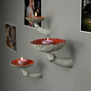 Mushroom candle holder, chime candle holder, skinny candle holder, floating nightstand, ceramic candle holder, amanita candleholder