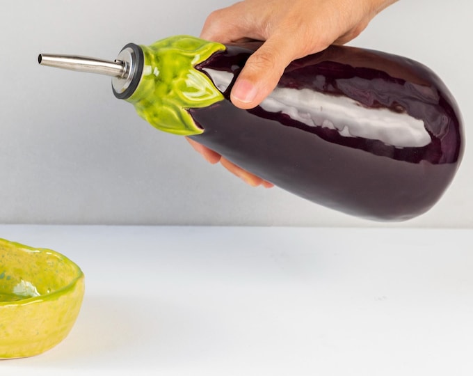 Eggplant Oil Dispenser Bottle - For Olive Oil, Vinegar & Sauces
