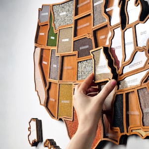 Mapa podróży USA – Pudełko z pamiątkami – Prezent z podróży – Drewniana mapa pamiątkowa