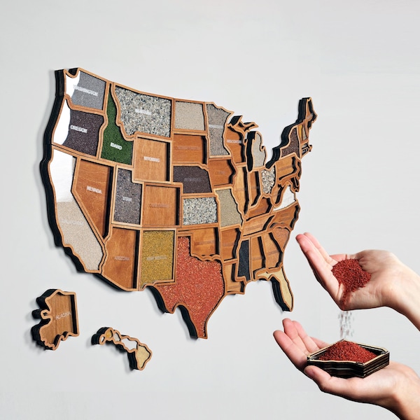 Earth-Filled USA Travel Map, Collect Sand From the States, Ground-Up Map