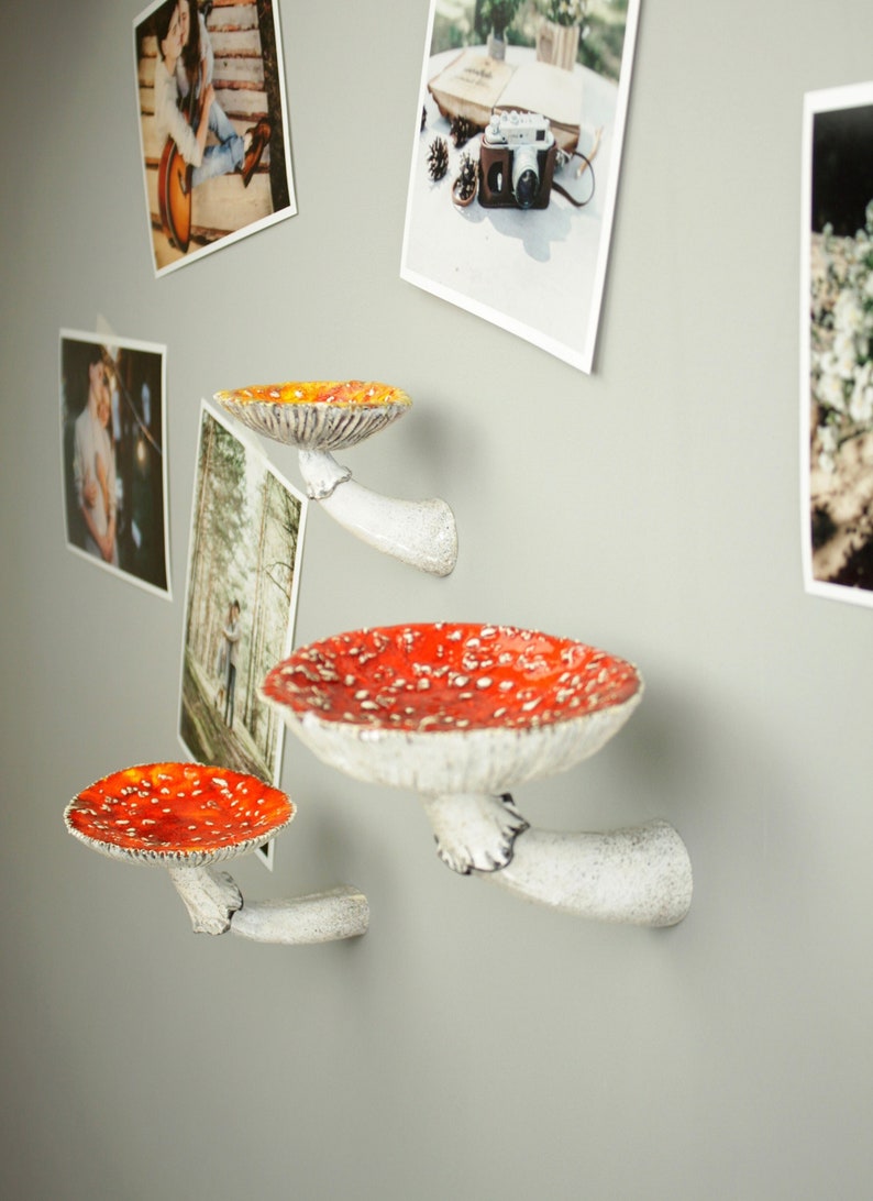 Mushroom shelf, hanging shelves, floating shelves, mushroom decor, white floating shelf, small plant shelf, white corner shelf 