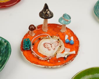 Plato para anillos, plato para baratijas de colores con forma de hongo
