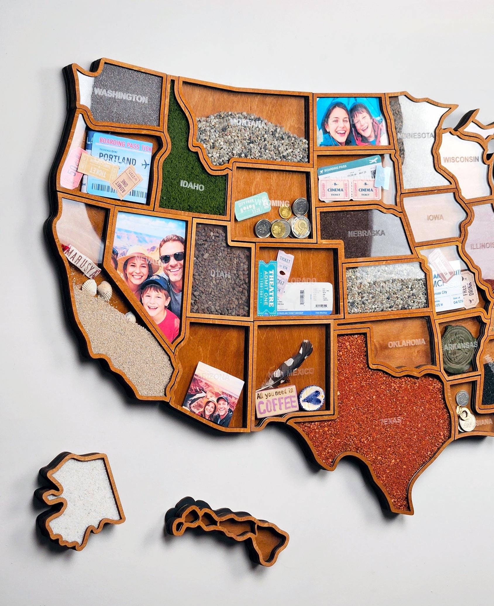 US Travel Map Shadow Box for Travel Memories, Display Stand - Etsy