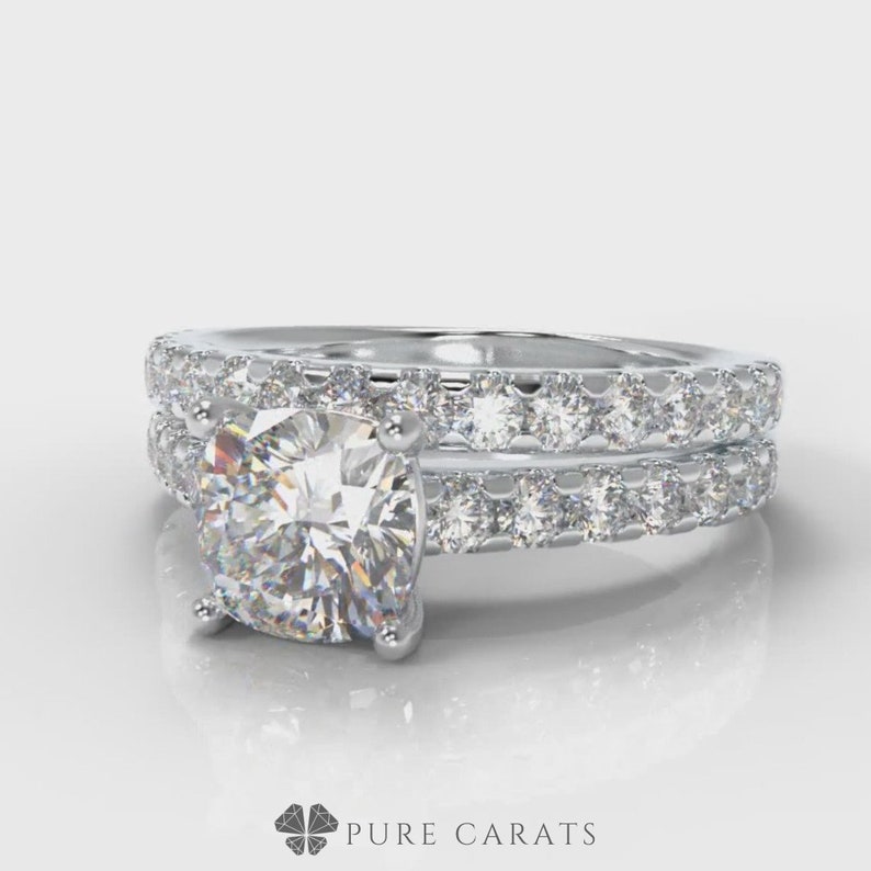 Cushion Cut Lab Created Diamond Bridal Ring Set Etsy