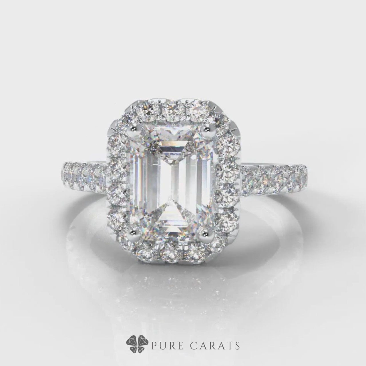 Emerald Cut Lab Grown Diamond Halo Engagement Ring Etsy