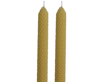 2 Set of 1" X 8" Pure Natural Handmade Beeswax Honeycomb Hand Rolled Taper Candles