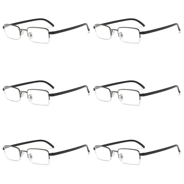 6 Pairs Mens Metal Frame Rectangle Half Frame Reading Glasses Classic Readers
