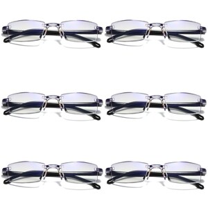 6 PK Mens Rectangular Rimless Blue Light Blocking Reading Glasses Unisex Readers