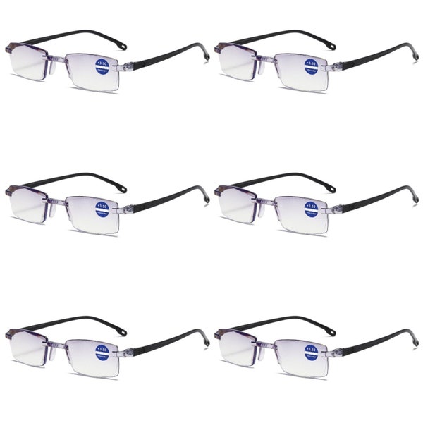 6PK Rimless Blue Light Blocking Reading Glasses Diamond Cut Edge Readers for Men