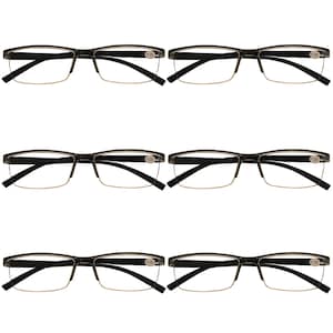 6 Packs Mens Rectangle Half Frame Reading Glasses Blue Light Blocking Readers