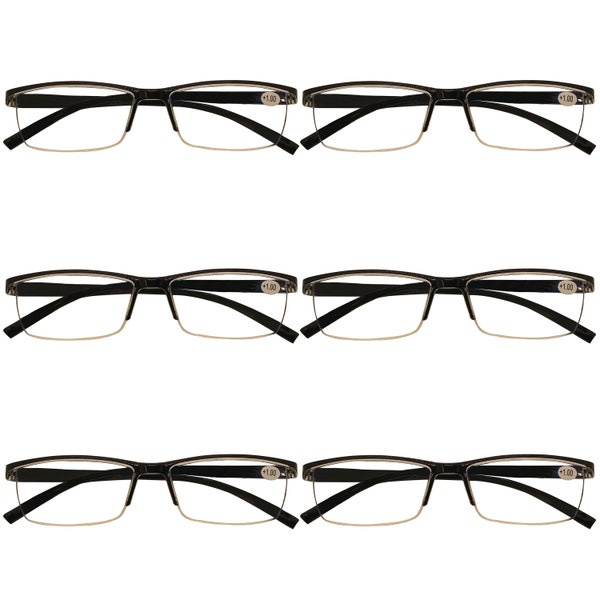 6 Packs Mens Rectangle Half Frame Reading Glasses Blue Light Blocking Readers