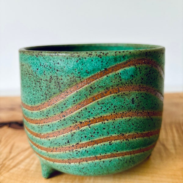 Unique handmade, Ceramic, Copper, Sea Green, Ocean, Turquoise, Brown, speckled, Planter, pot, plants, Succulents, Modern, Gift