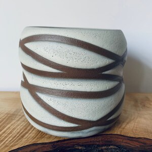 Unique Ceramic, Matte, White, Wrap, Around, Design, on brown, Terra Cotta, Hanging, Planter, Pot, Plants, Succulents image 8