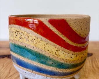 Handmade Speckled Ceramic Planter, Rainbow, Glaze, Unique Succulent Pot