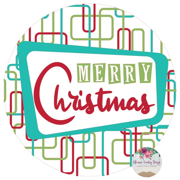 Merry Christmas Retro Christmas Sign - Christmas Wreath Sign - Door Hanger - Tiered Tray Sign - Wreath Center Attachment
