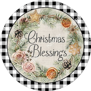 Christmas Blessings Pine Christmas Sign - Round Christmas Sign Wreaths - Rustic Wreath Sign - Door Hanger - Tiered Tray Sign - Home Decor