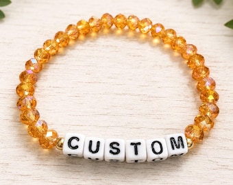 Personalized Crystal Beaded Bracelet, Custom Word Bracelet, Name Bracelet Gift for her