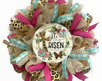 He is Risen Easter Wreath, Easter Wreath for Front Door Wreath, Christian Wreath, Spring Decor, Cross Wreath, Easter Wreath