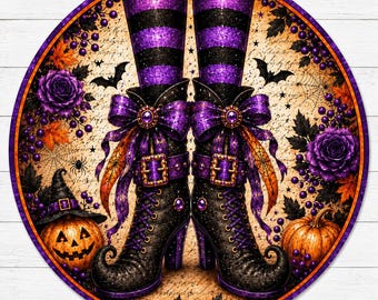 Witch Boots Halloween Sign, Aluminum Metal Art, Tiered Tray Decor, Door Hanger