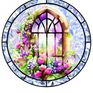 Stained Glass Inspirational Old Church Window Sign - Round Wreath Sign, Religious Wreath Sign, Wreath Supplies, Wreath center, Tray Sign