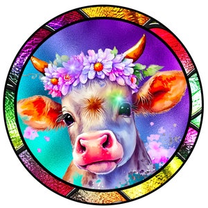 Faux Stained Glass Sign, Cow Heifer Wreath Sign, Door Decor, Signs for wreaths, Wreath Center, Tiered Tray Sign
