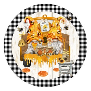 Welcome to Our Hive Gnome Bee Truck Sign - Round Spring Summer Sign for Wreaths -  Bee wreath Sign - Welcome Wreath - Tray Sign