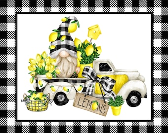 Lemon Truck Gnome Sign - Summer Sign for Wreaths -  Tiered Tray Sign - Door Hanger - Lemon Decor
