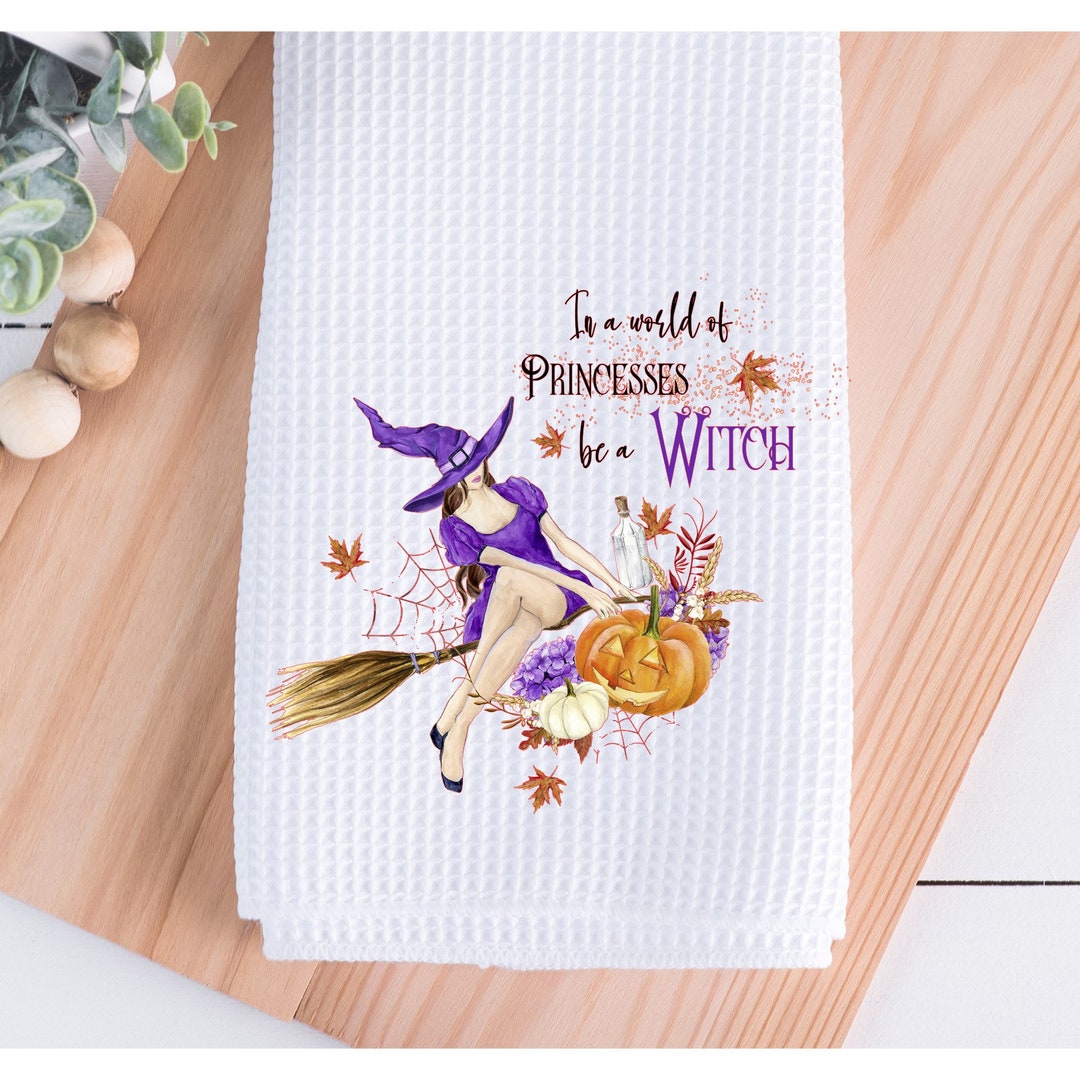 Halloween Witch Princess Kitchen Tea Towel 16x24", Halloween Kitchen Decor, Halloween Dish ...