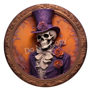 Vintage Gothic Skeleton, Skull Halloween Sign - Wreath Supplies - Wreath Sign - Halloween Decor, Halloween Door Hanger, Tiered Tray Sign