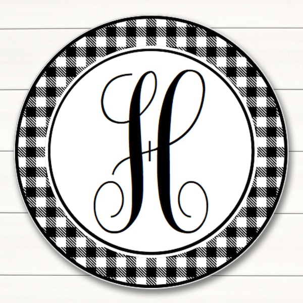 Personalized Buffalo Plaid Initial Monogram Sign  Farmhouse Wreath Sign Rustic Sign Wreath Supplies - Tiered Tray Sign - Everyday Sign Decor