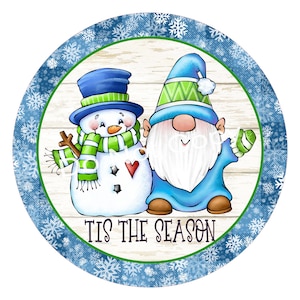 Tis the Season Winter Gnome Christmas Sign - Christmas Wreath Sign - Door Hanger - Tiered Tray Sign - Wreath Center Attachment