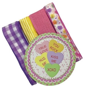 Conversational Hearts Valentine Wreath Sign and Ribbon Combo, Wreath Supplies, Wreath Center, Wreath Kit, Decor, Summer Wreath, Door Hanger,