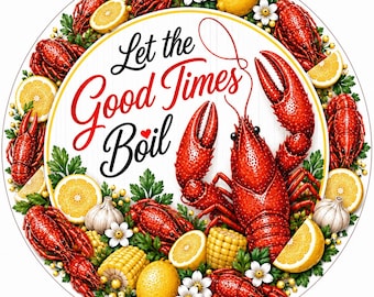 Crawfish Summer Sign, Aluminum Metal Art, Tiered Tray Decor, Door Hanger