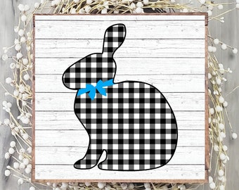 Buffalo Plaid Spring Easter Bunny Sign - Easter Rabbit Sign for Wreaths - Spring Buny Sign - Easter Wreath Sign