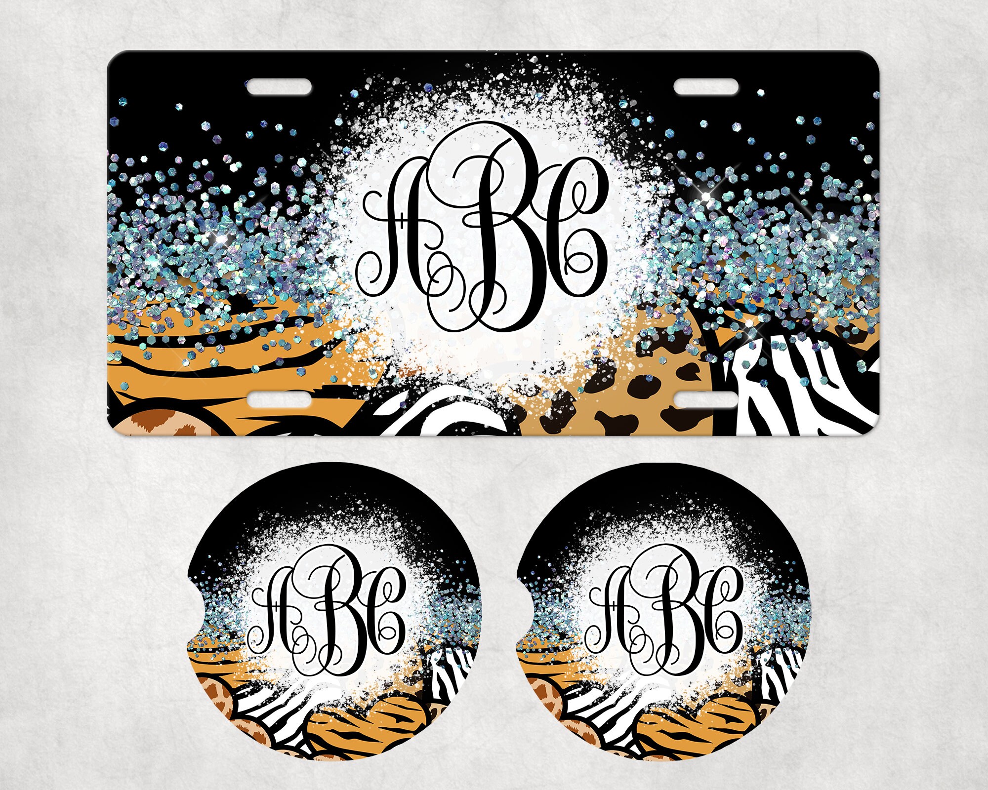 Personalized Monogrammed Car Bundle | Monogram Car Tag | Animal Print ...