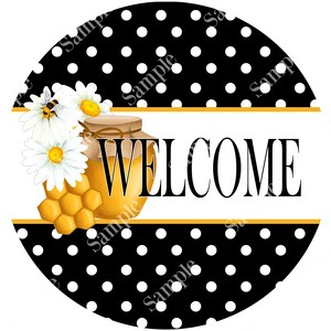 Welcome Honey Bee Hive Sign - Round Rustic Spring Sign for Wreaths - Door Hanger - Tray Decor - Wreath Sign