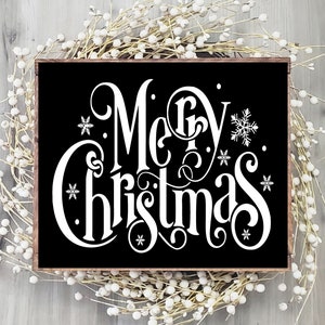 Merry Christmas Black White Sign - Christmas Farmhouse Sign for Wreaths - Christmas Sign - Rustic Farmhouse Decor