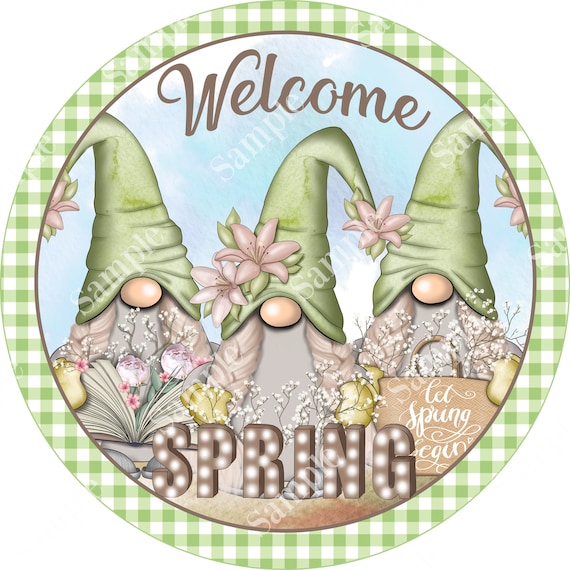 Welcome Spring Gnome Sign Round Spring Summer Sign for | Etsy