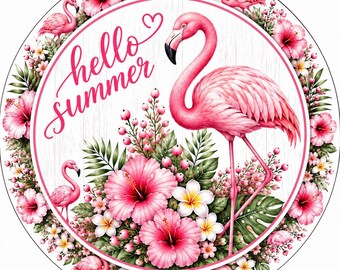 Flamingo Summer Sign, Aluminum Metal Art, Tiered Tray Decor, Door Hanger