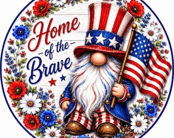 Gnome Uncle Sam Patriotic Sign, Aluminum Metal Art, Tiered Tray Decor